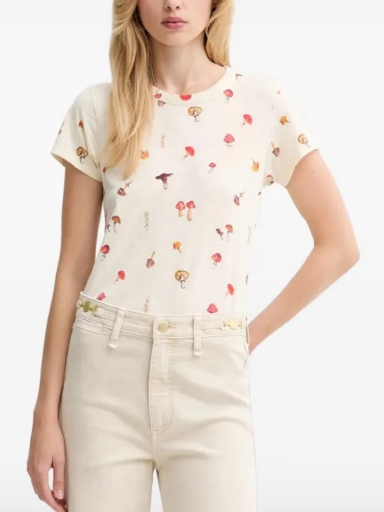 rag & bone Tops - rag & bone Cream Tee with Red and Brown Mushroom Print